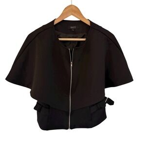 Susse Black Cape Blazer Jacket Top Women's Size L Zipper Pockets‎